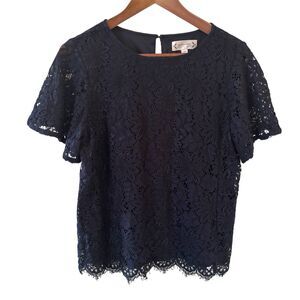 Nanette Lepore Womens Top Peasant Bohemian Floral Lace S Blue Career Preppy City